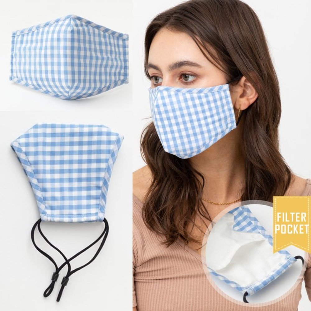 Blue Gingham Reusable 3 Layers Filter Pocket Mask